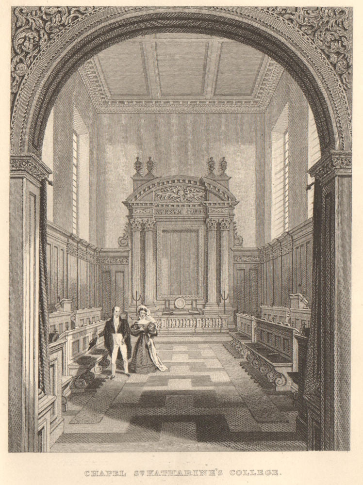 Chapel, St Katharine's College, Cambridge. LE KEUX 1841 old antique print